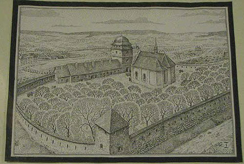 Загальний вигляд монастиря св.Онуфрія, гравюра cередина 17 ст. Світлина Т.Гринчишина