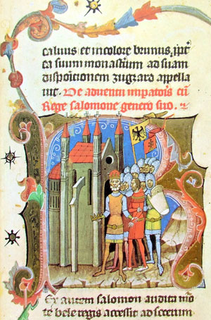 Імператор Генріх IV з військом відновлює прогнаного короля Соломона за «Ілюстрованою хронікою»