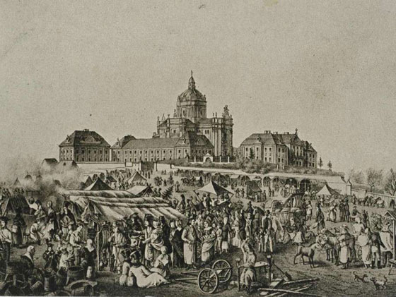 Святоюрські ярмарки, зображені А.Лянге. Літографія 1844 року