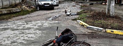 A villager killed in Bucha, Ukraine