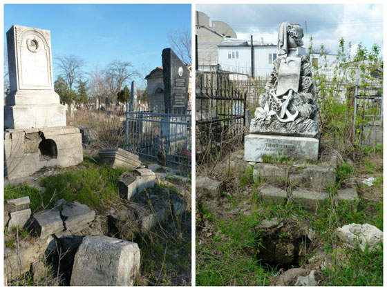 зруйновані пам'ятники та надгробні плити, розриті склепи та буяння рослинності
