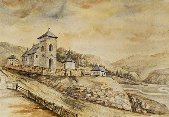 Церква-фортеця, малюнок Наполеона Орди, 1870-ті роки. Добре видно стрільниці типу “отвір для ключа”