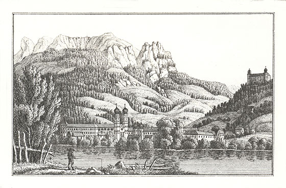 Адмонтське абатство на літографії Йосифа Франца Кайзера 1825 року