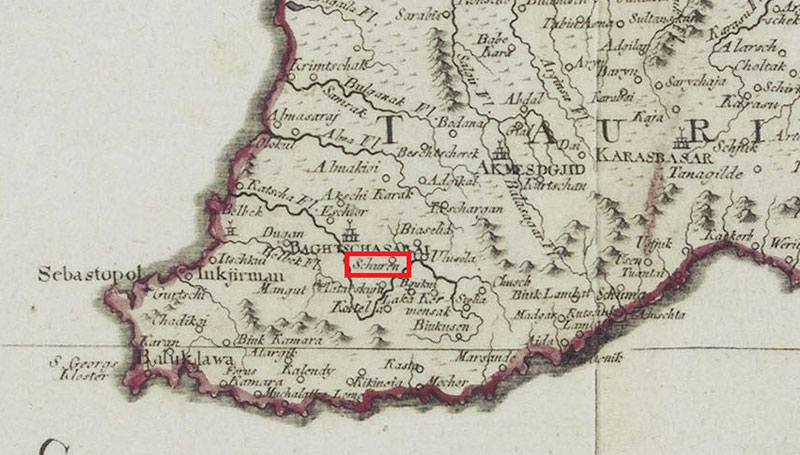 Сюйрень на немецкой карте Крыма (1787)