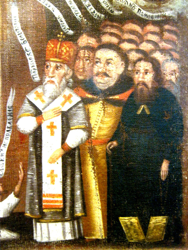 Фрагмент ікони XVII ст. з Національного музею у Львові, на якій Собеський і Шумлянський зображені поруч