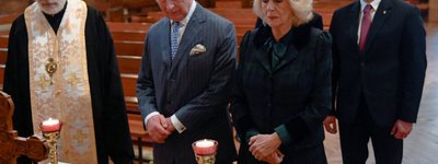 Prince Charles and Duchess Camilla meet with the Ukrainian community at the UGCC Cathedral in London