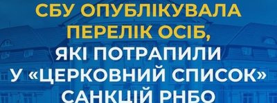 СБУ опубликовала перечень лиц, попавших в «церковный список» санкций СНБО