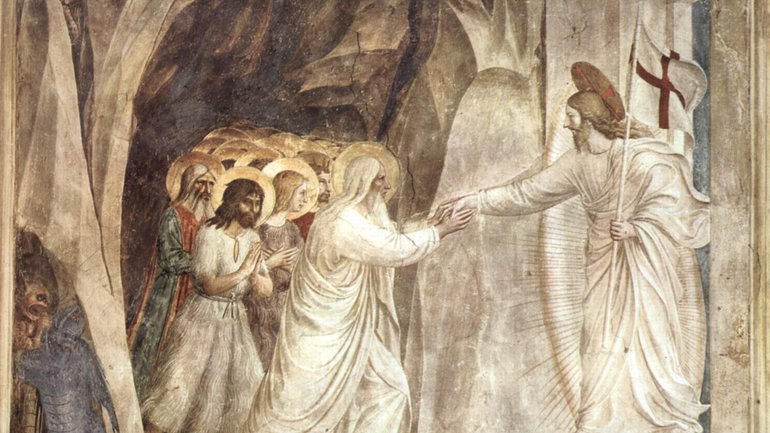 Христос виводить із аду душі праведників (фреска Фра Анджеліко 1437—1446 рр.) (фрагмент) - фото 1