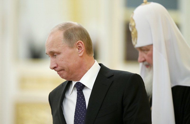 Владімір Путін та Патріарх Кіріл під час засідання ради РПЦ в Кремлі. - фото 86862
