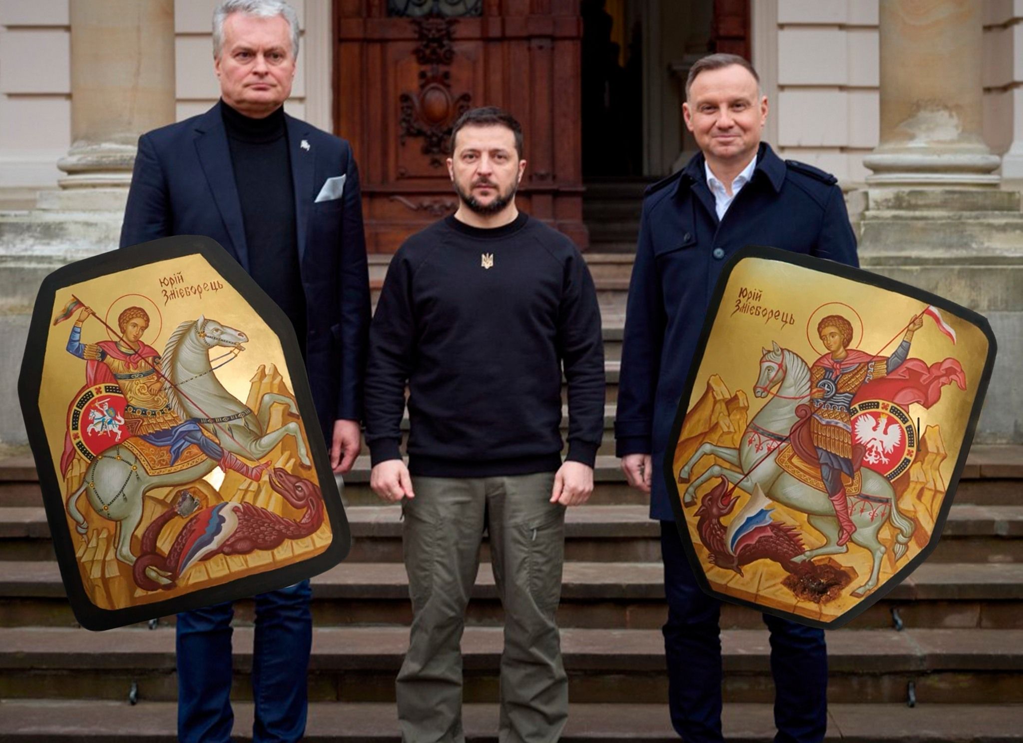 Zelensky presented the presidents of Poland and Lithuania with unique icons on armor - фото 106777